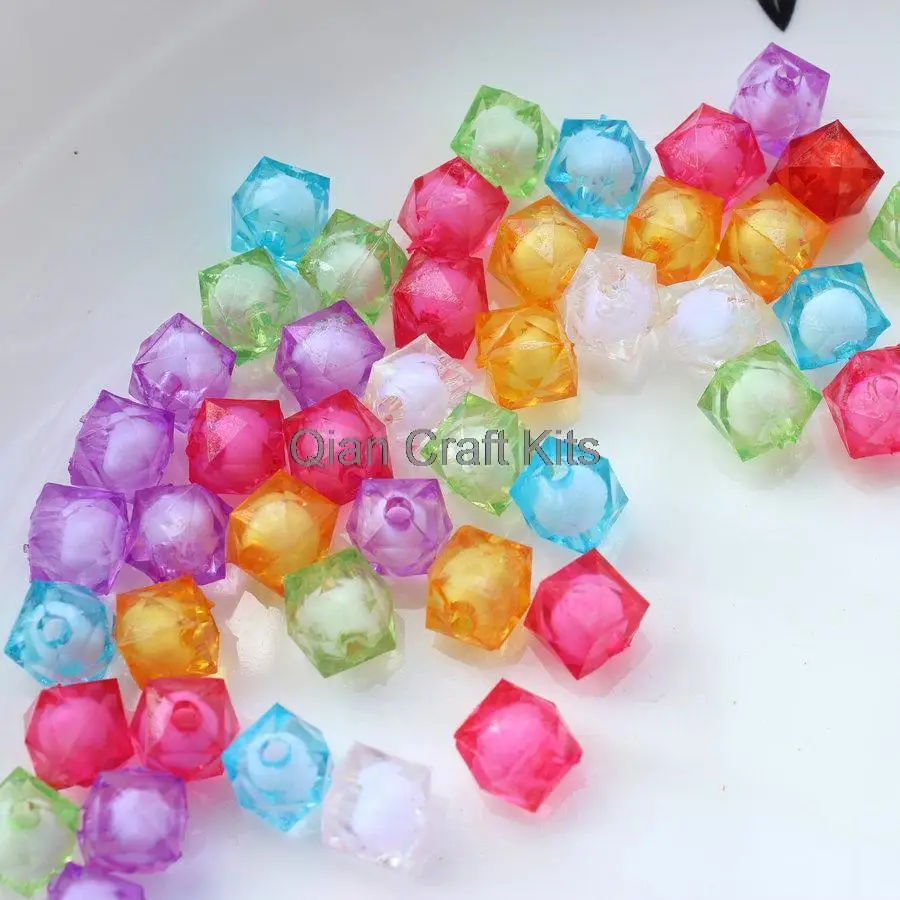 1000pcs 10mm Colorful Faceted Acrylic Beads 2 tones Glitter Square Loose Beads DIY Jewel Spacer Beads Jewelry Findings