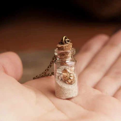 3PCS 22X11mm Glass Jar Beach Sand Pendants Wish Necklace Sea Shell Tiny Necklace Gift for Her