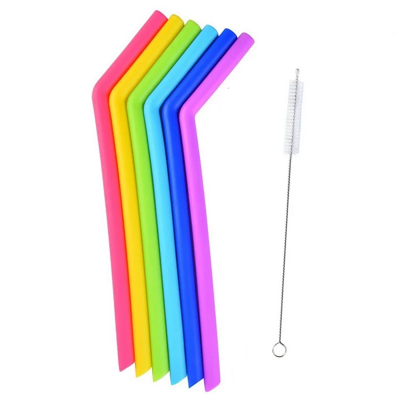 

6pcs/set with brush 25CM Reusable silicone straw Heat Resistant Straws for 30ozTumbler Yeti cup Milkshakes Bar Drinks straw