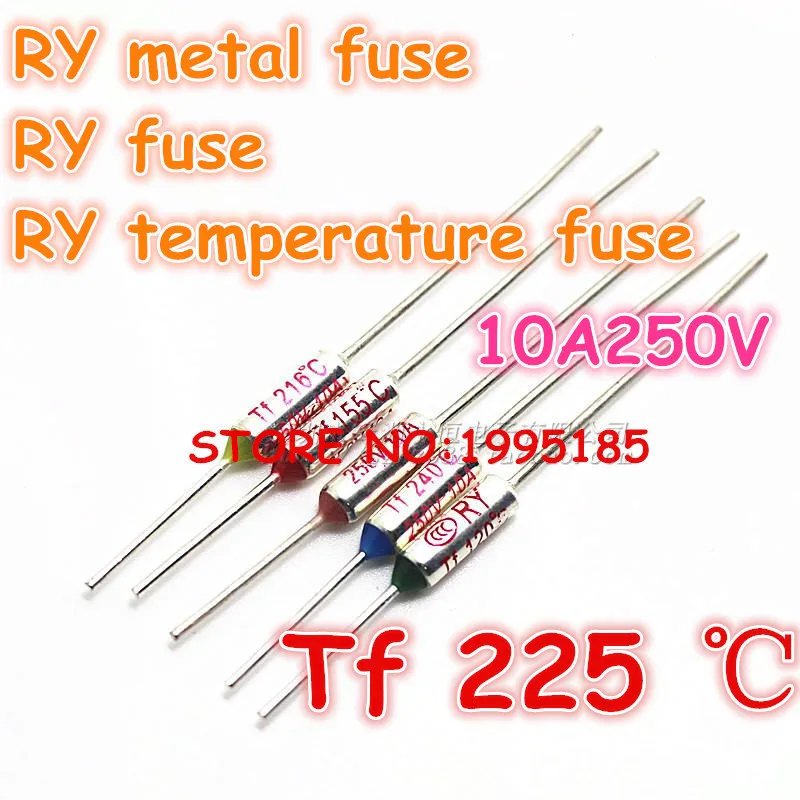 RY 100pcs/lot New Micro thermal fuse 10A250V 225 Degrees 225 C Mini temp fuse metal shell Thermal Cutoff