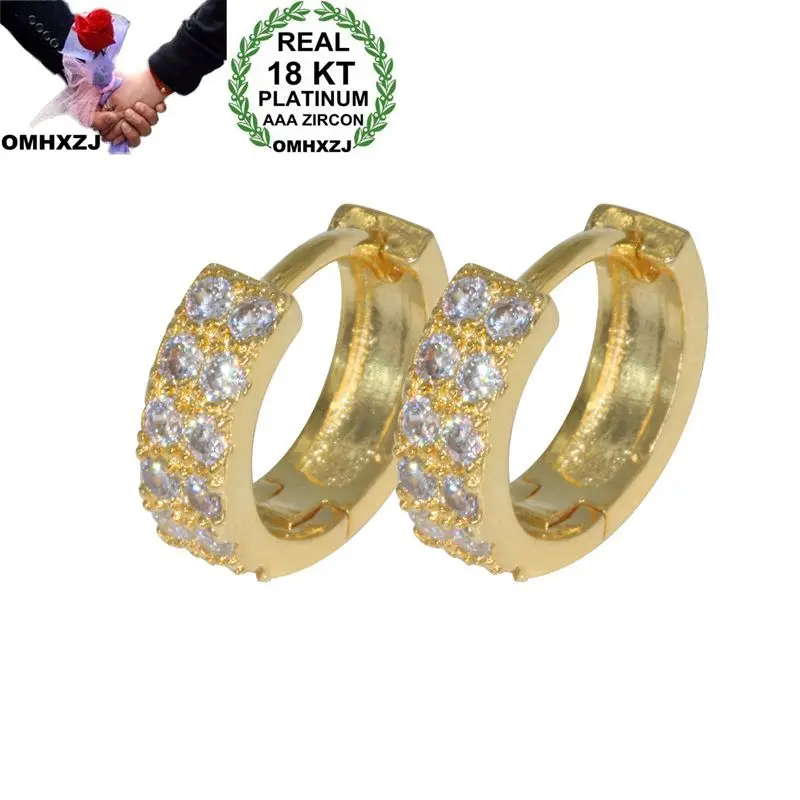 

OMHXZJ Wholesale European Fashion Woman Girl Party Wedding Gift White AAA Zircon 18KT Yellow Gold Hoop Earrings EA475