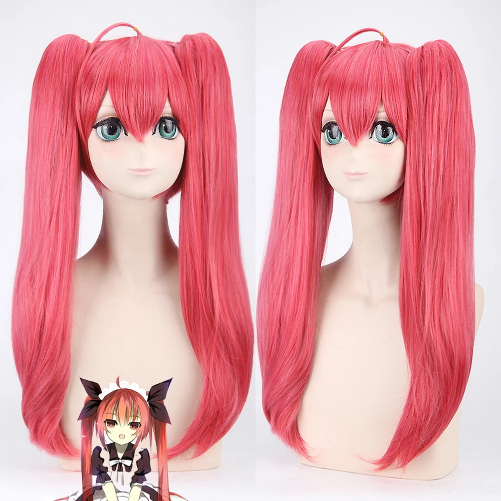 Peruca para cosplay do anime date a live, peruca longa de cabelo sintético resistente ao calor, com rabo de cavalo duplo, 70cm