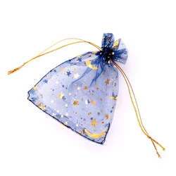 50Pcs/Lot Navy Organza Bags 7x9 9x12cm Small Wedding Christmas Candy Jewelry Packaging Bags Moon Star Drawstring Pouch Gift Bag