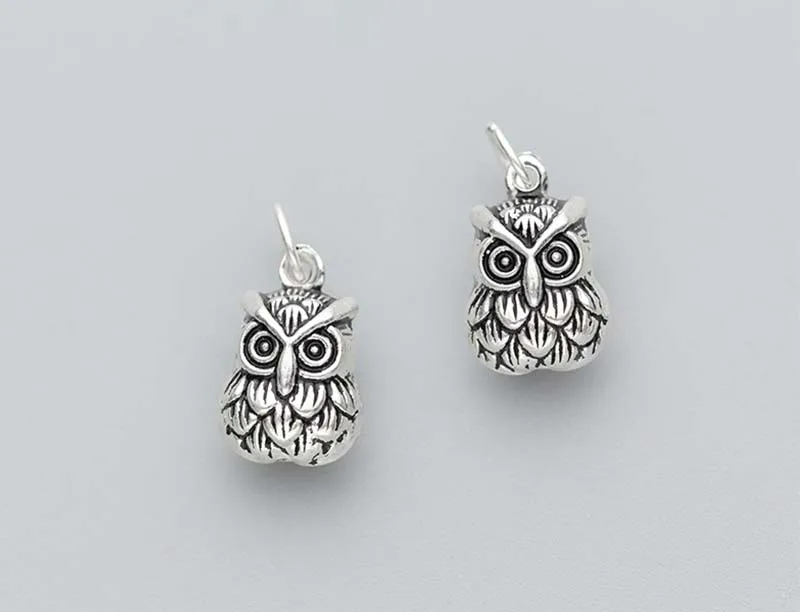 1pc/Lot 925 Sterling Silver Cute Owl Charms 14x9x7mm Women Men Jewelry Pendants DIY Bracelets&Necklace Jewelry Materials