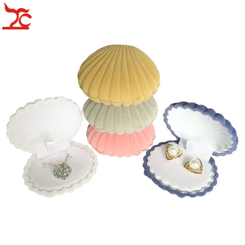 

Sale 50Pcs Lovely Shell Shape Velvet Pendant Earring Case Engagement Wedding Party Necklace Jewelry Display Storage Gift Box