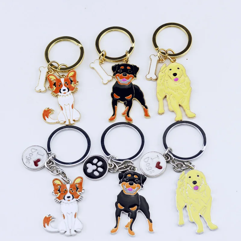 Rottweiler dog pendant key chains for men women silver color alloy metal bag charm male female car keychain key ring holder