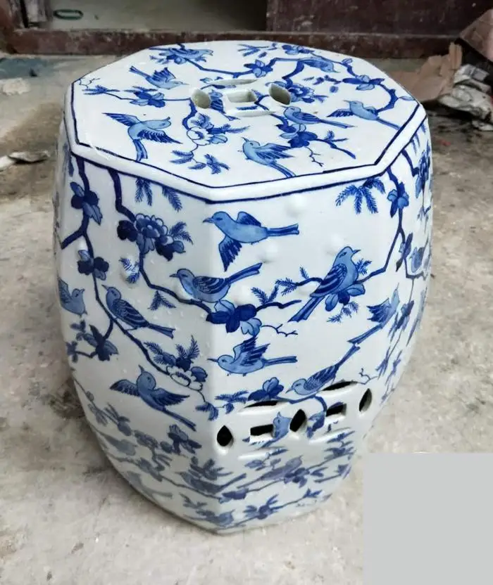 Jingdezhen Ceramic Stool Hand Painted Blue And White Flower And Bird Octagonal Porcelain Stool Outdoor Bathroom Balcony Stool