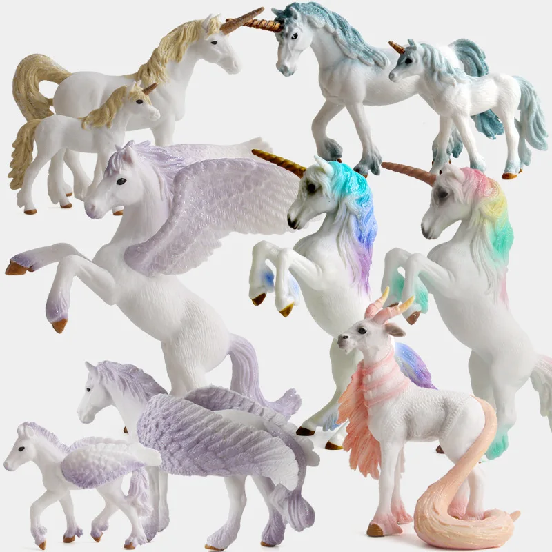 European Mythical Unicorn Figurines Pegasus Elf Miniatures Animals Model Fairy Flying Horse Action Figures Kids Collection Toys