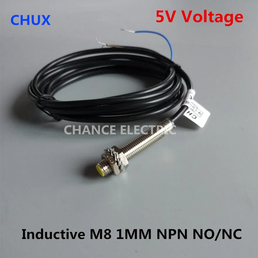 CHUX Inductive Proximity Sensor Switch 5V NPN M8 Type Cylinder 1MM Detect Distance Flush NO/NC 3 Wires Motion Sensor