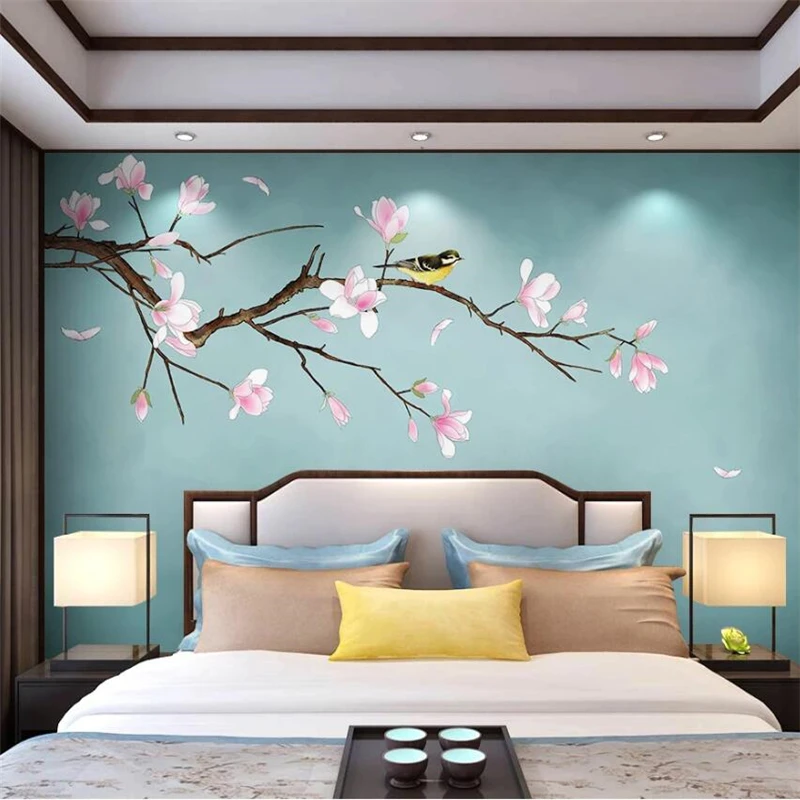 

beibehang Custom wallpaper 3d murals magnolia hand-painted pen and flower background wall decorative painting mural 3d wallpaper