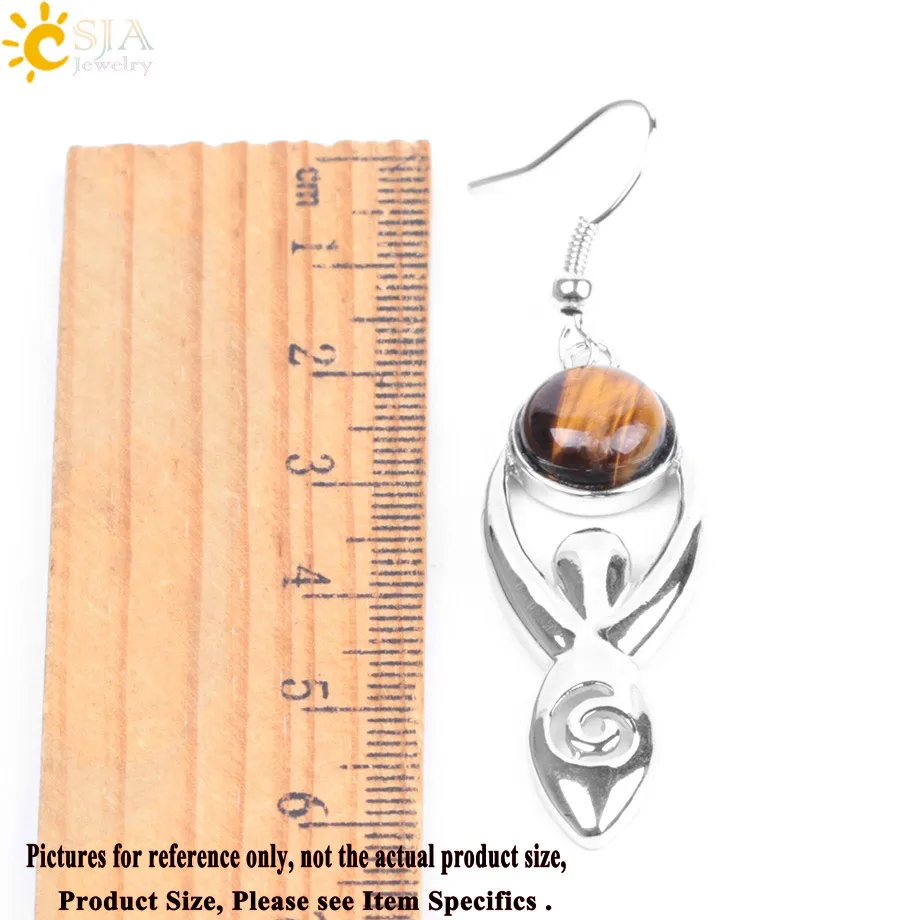 CSJA Natural Stone Earrings Pink Quartz Drop Earring Jewelry Tiger Eye Green Aventurine Black Onyx Crystal Round Bead Girl F061