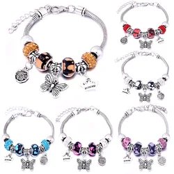 New Hot Charm Bangle Lobster Buckle Snake Chain Beaded Bangles For Women Summer Romantic Gift Fashion Butterfly Bracelet Jewelry