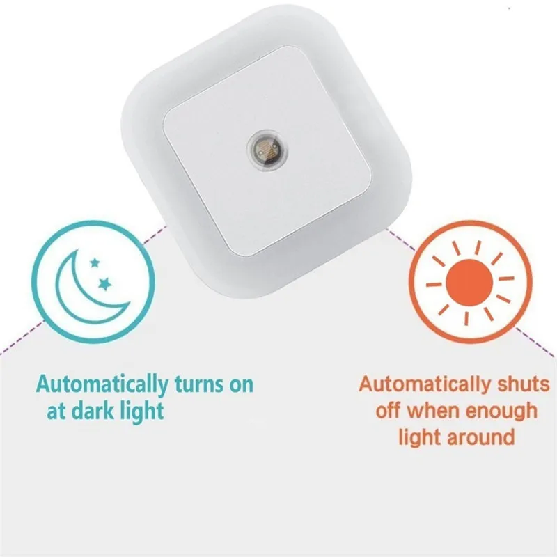 Light Sensor Control Mini Wall Night Light EU US Plug Automatic Sensor Bedroom Bathroom Square Night Lamp Colorful Lights Bulbs