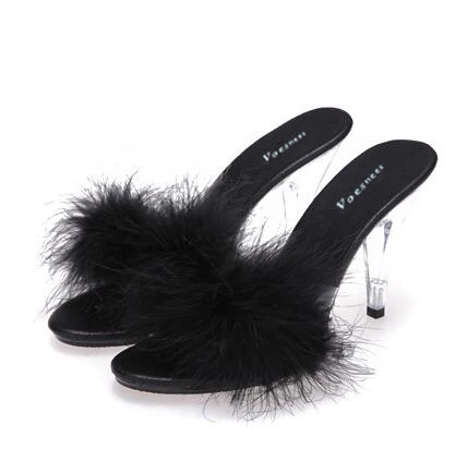 Shoe Woman Slides Slippers 2019 Transparent Crystal Heels 10cm Weddings Shoe Sexy Big Yards Interest maomao Slipper
