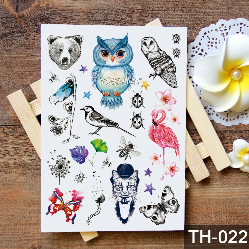 Waterproof Temporary Tattoo Sticker Watercolor Cute Little Animal Pattern Tattoo Water Transfer Body Art Fake Tattoo