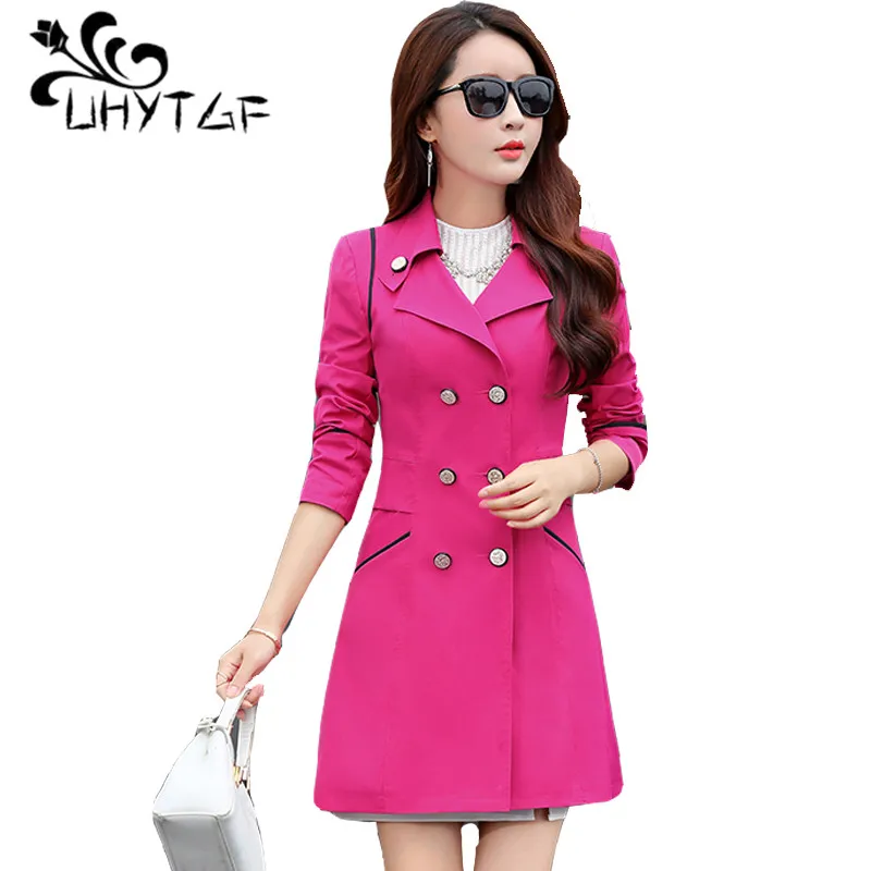 

UHYTGF Women Clothes Windbreaker New Korean Female Trench Coat Double-Breasted Lapel Slim ladies 3XL Big Size Top Outerwear X20