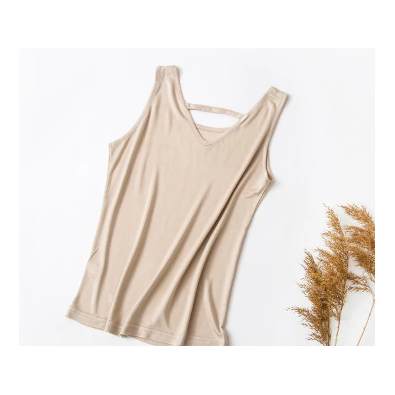 Silk Knitted Sleeveless Women Tank Top  girl Basic Camisoles Summer Shirts Solid Color Top Multicolor