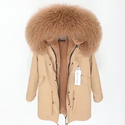 Women's jacket natural oversized sheepskin fur collar coat Casual thickening long winter park