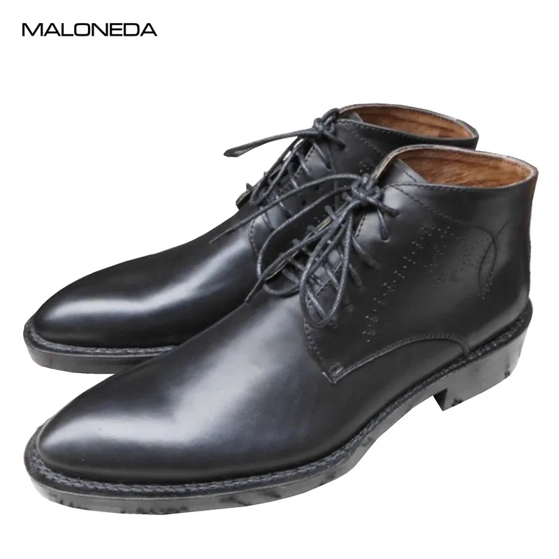 MALONEDE Handmade Autumn Winter Retro Men's Ankle Short Boots Full Grain Leather Custom Made With Goodyear welted