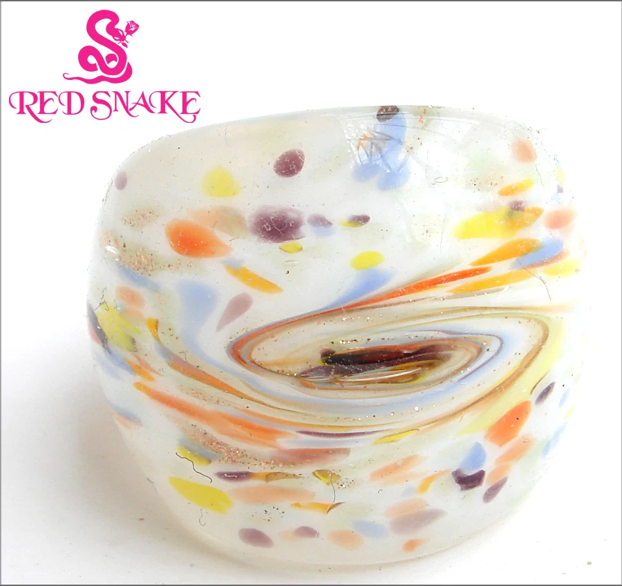 

RED SNAKE Fashion Ring Handmade White with color spots Murano Glass Rings