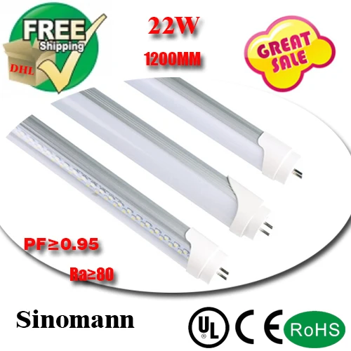 

Led tube 22w 2400LM SMD2835 25LM/PC 144leds/PC AC85-265V High PF & Ra UL/CE/RoHS Approved 5 years warranty led tube light