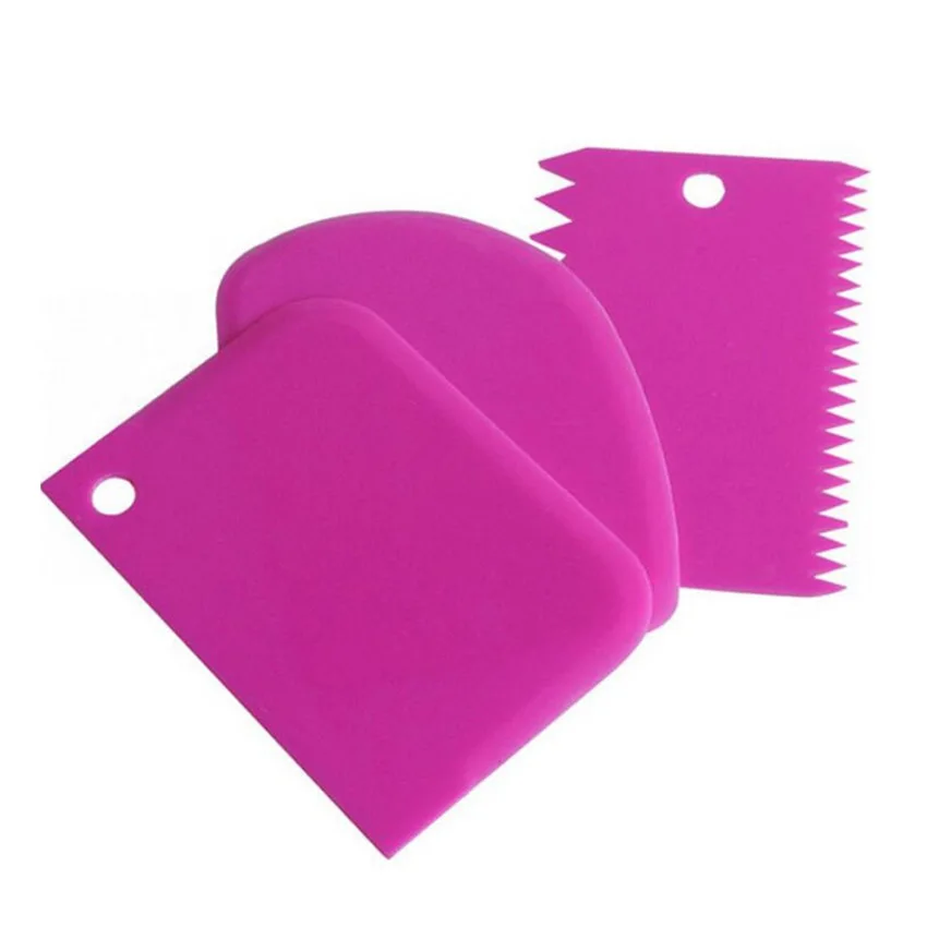 Baking Pastry Tools 3Pcs Plastic Dough Icing Fondant Scraper Cake Decorating Plain Smooth Jagged Edge Spatulas Cutters cake tool 5