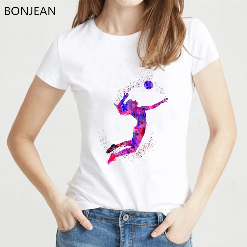 

Women Clothes 2024 Watercolor Volleyball Girl Graphic Print Tshirt Femme Korean Style T-Shirt Female Tumblr Tops Tee Steetwear