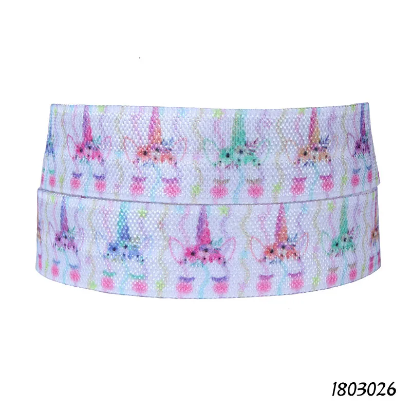 

(50 ярдов/партия) Лента Флора красочный Единорог печатные складные эластичные для детей резинки для волос