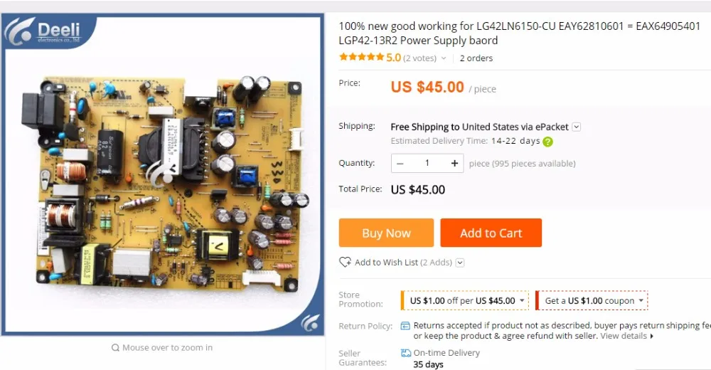 100% 新のために働いLG42LN6150-CU EAY62810601 = EAX64905401 LGP42-13R2電源baord
