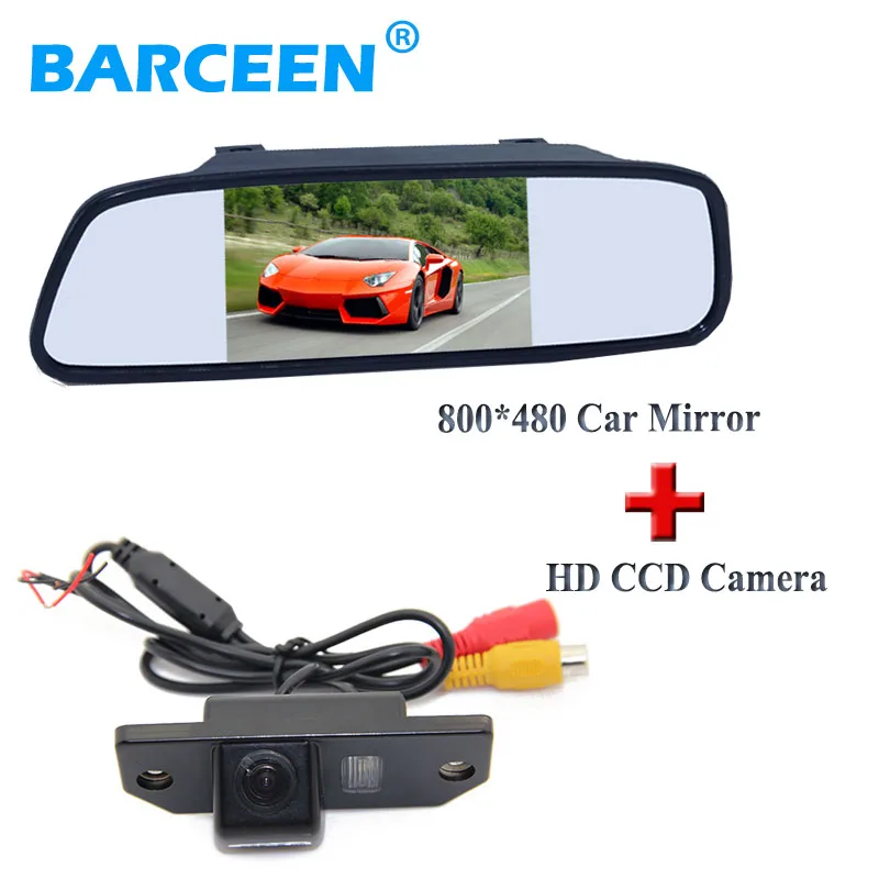 

Wire car rear reversing camera night vision rainproof+5" car mirror monitor 800*480 fit for Ford Focus Sedan | C-MAX | MONDEO