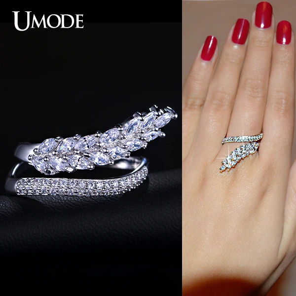 UMODE Original Design Selene Series Special Flowing Wheat With Marquise Cut CZ Irregular Band Finger Rings Brand Jewelry UR0159