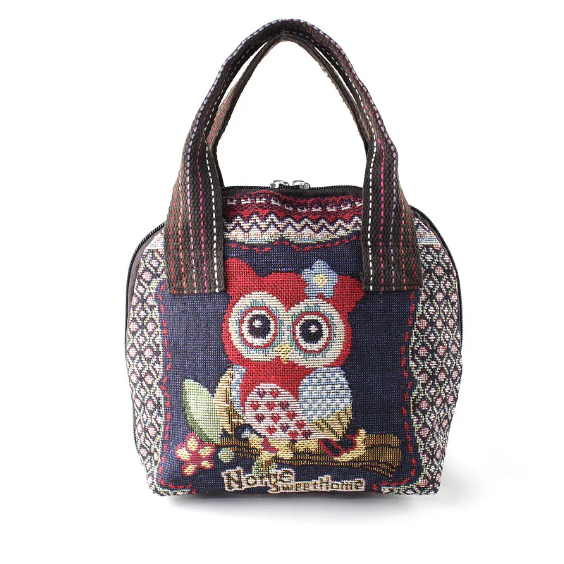 Canvas Woman Handbag Mobile Phone Bag Embroidered Shell Type Portable Bag 24*19.5*2.5 Ethnic Style Animal Pattern 2019 new