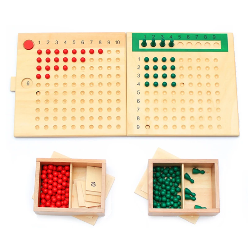 Mathematics Educational Wooden Toy Multiplication and Division Bead Board Red Green Beads Early Childhood Preschool