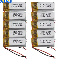 XINJ 10pcs 3.7V 90 mA Polymer Li Lithium Lipo Battery 401225 Li-ion For Bluetooth Speaker Headset Glasses Music Player Mp3