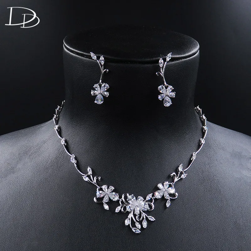 

DODO Chic AAA CZ Cherry Lady Necklace Earrings Sets Princess Zircon Flowers Jewelry Set Silver Color Copper Bijoux Femme D15167