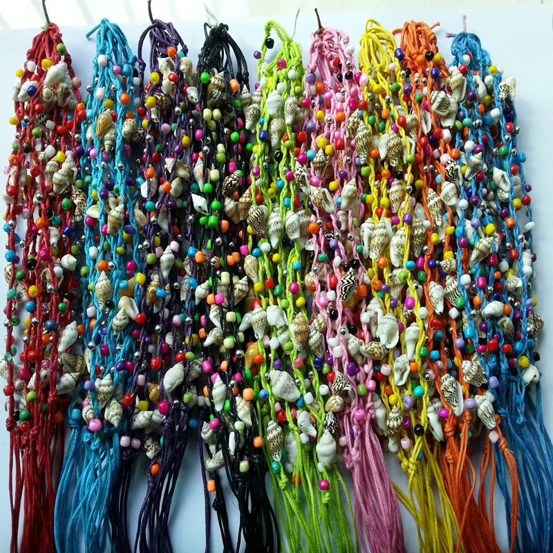 120pcs/lot  Handmade Bohemian Brazil Woven Braided Shell Conch Beaded Wax Rope String Rosary Friendship Bracelet