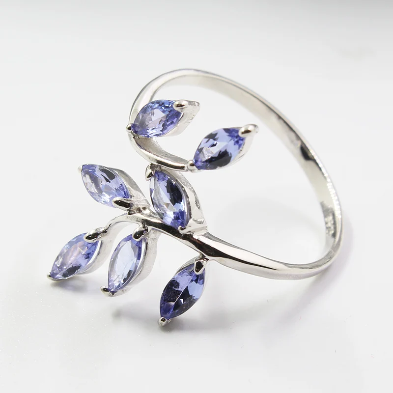 CoLife Jewelry silver leaf ring 7 pcs 3 mm * 6 mm natural VVS tanzanite silver ring solid 925 sterling silver tanzanite ring