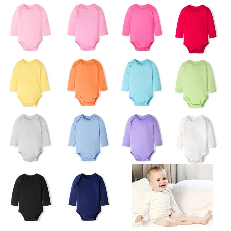 Hooyi Baby Clothes Spring Autumn 100% Cotton Premature Bodysuits Girls Dress Solid Bebe Boys Jumpsuits Long Sleeve Bottom Shirt