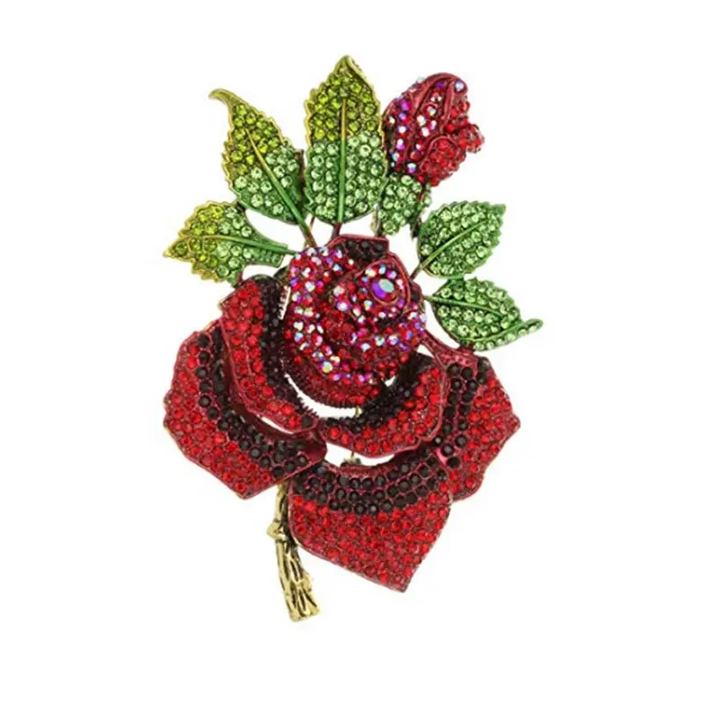 rhinestone Floral Brooch Pins for Women Brides rose Flower Brooch Badge pin Gold tone Jewelry