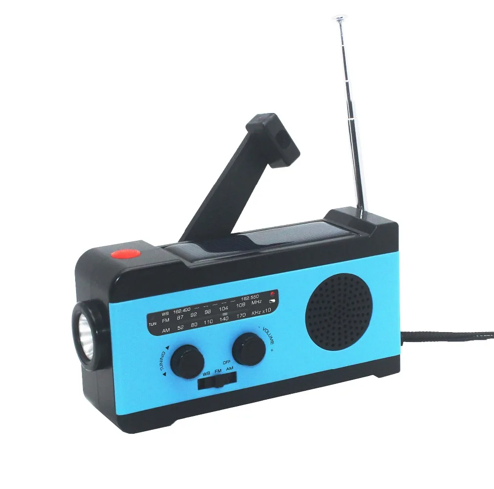 Radio Solar portátil con manivela de mano, Radio am/fm con cargador de teléfono de emergencia, linterna LED de 2000mAh y 1W