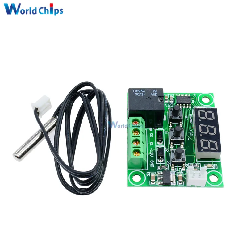 W1209 DC 12V Green LED Digital Thermostat Temperature Control Thermometer Thermo Controller Switch Module Waterproof NTC Sensor