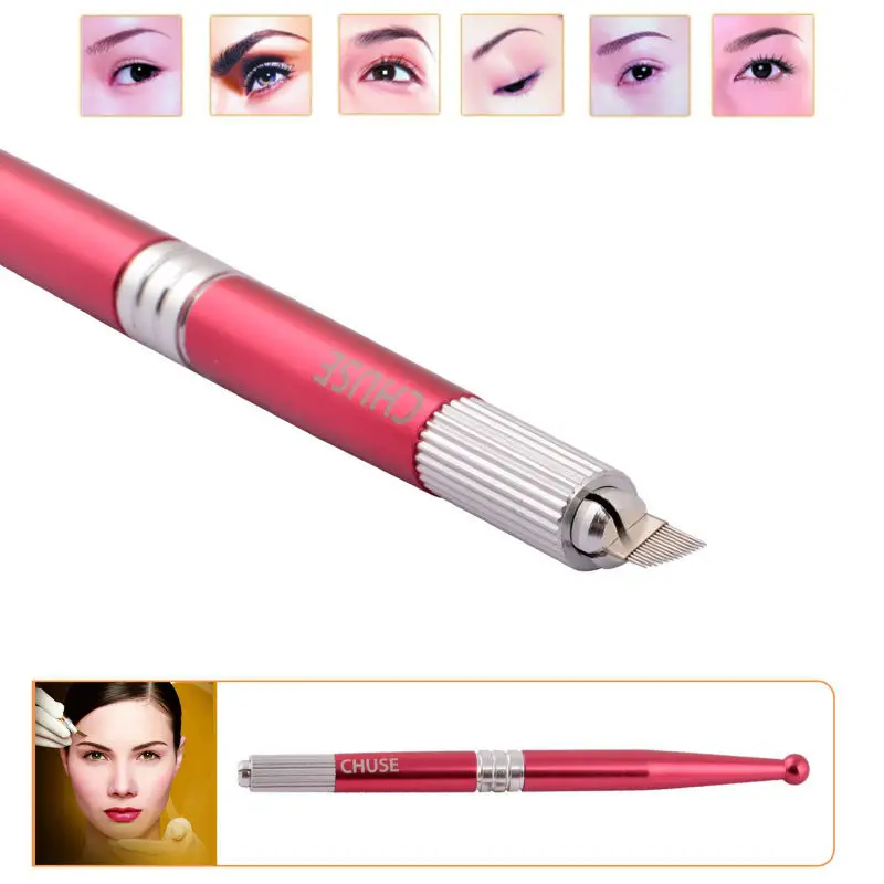 Famous Brand Chuse M5 Permanent Makeup Eyebrow Manual Tattoo Pen with 50Pcs 12-Pins Bevel microblading Needles Sterilized Blades