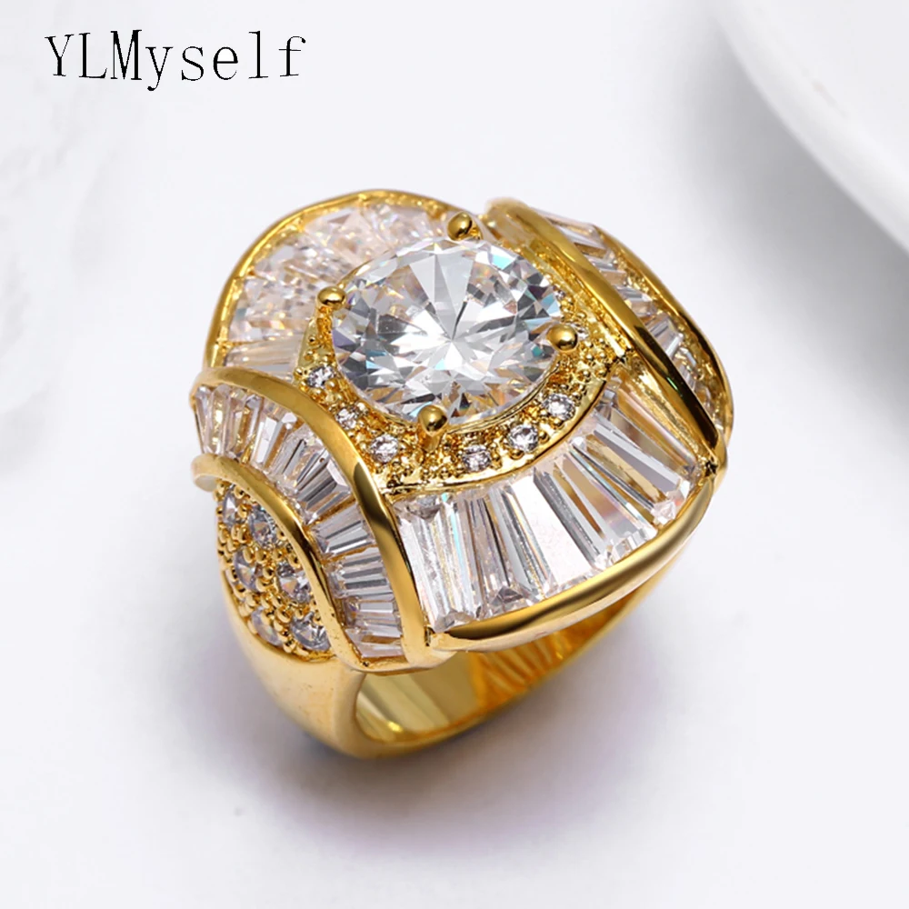 Beautiful and Shipping Very Fast Ring Pave Big Round Zircon Stones White and Gold Color High Quality Midi Rings