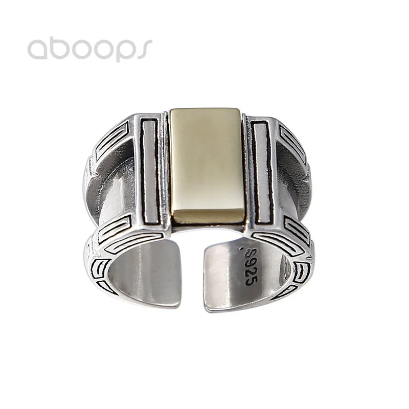 Bicolor 925 Sterling Silber Offenen Ring für Männer Jungen, Öffnen und Einstellbar, Freies Verschiffen