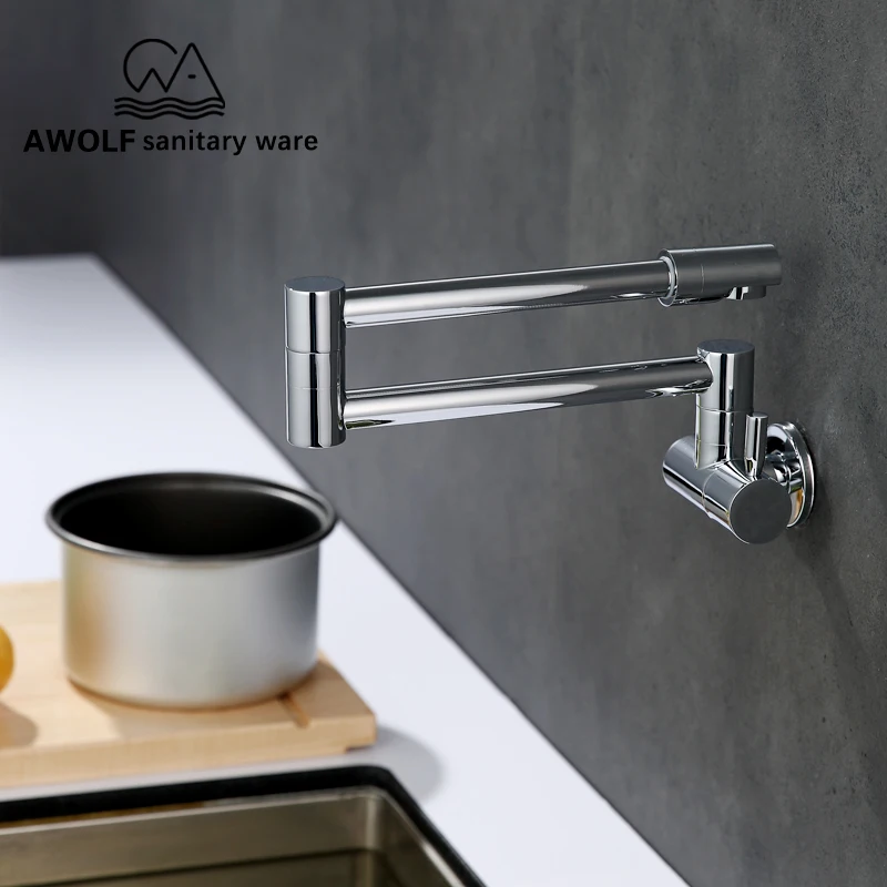 Pot Filler Chrome Kitchen Sink Wall Tap 100% Solid Brass Wall Mounted Kitchen Faucet Single Cold Swinging Spout FW001