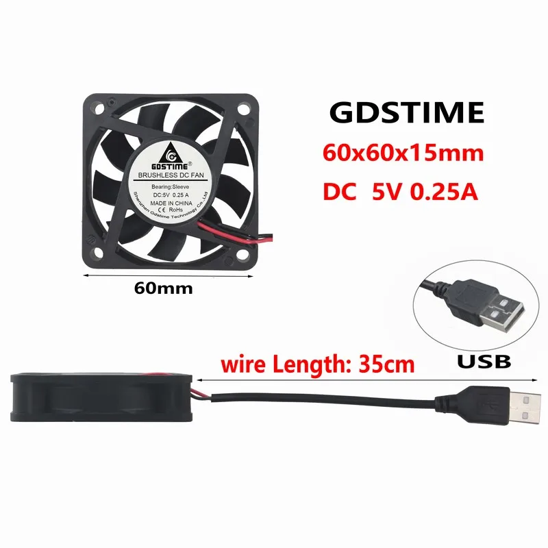 

Чехол для процессора Gdstime 60 мм, 5 В, с питанием от USB, 6 см, 60x60x15 мм, 6015, с бесщеточным двигателем постоянного тока, 2 шт., 60 мм x 60 мм x 15 мм