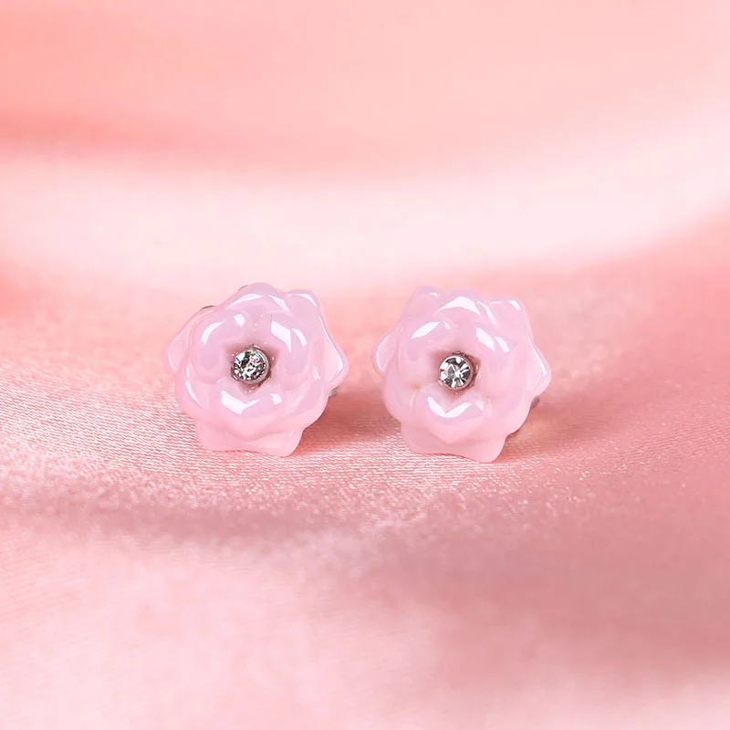 New Romantic Cut Jewelry Sets Wedding Jewelry Exquisite Handmade Rose Ceramic Material Zirconia Earring Ring Set Jewelry Gift