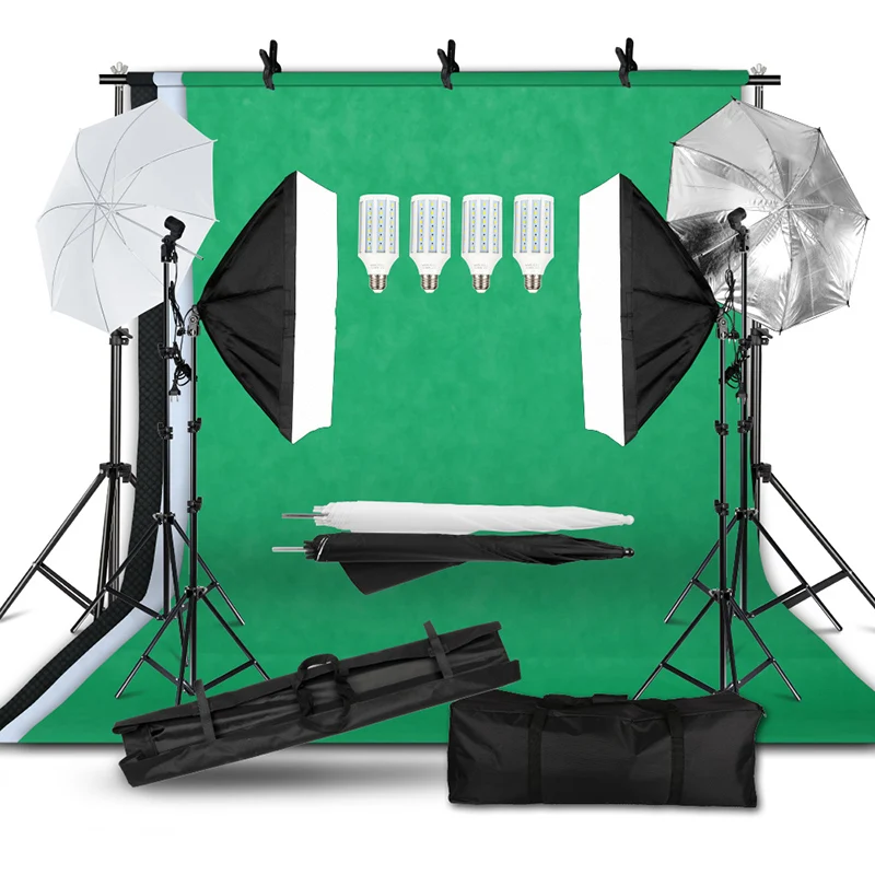 SH Photo Shooting Kit with Background Support System & Umbrella Softbox Lighting Kit Photo Video Studio