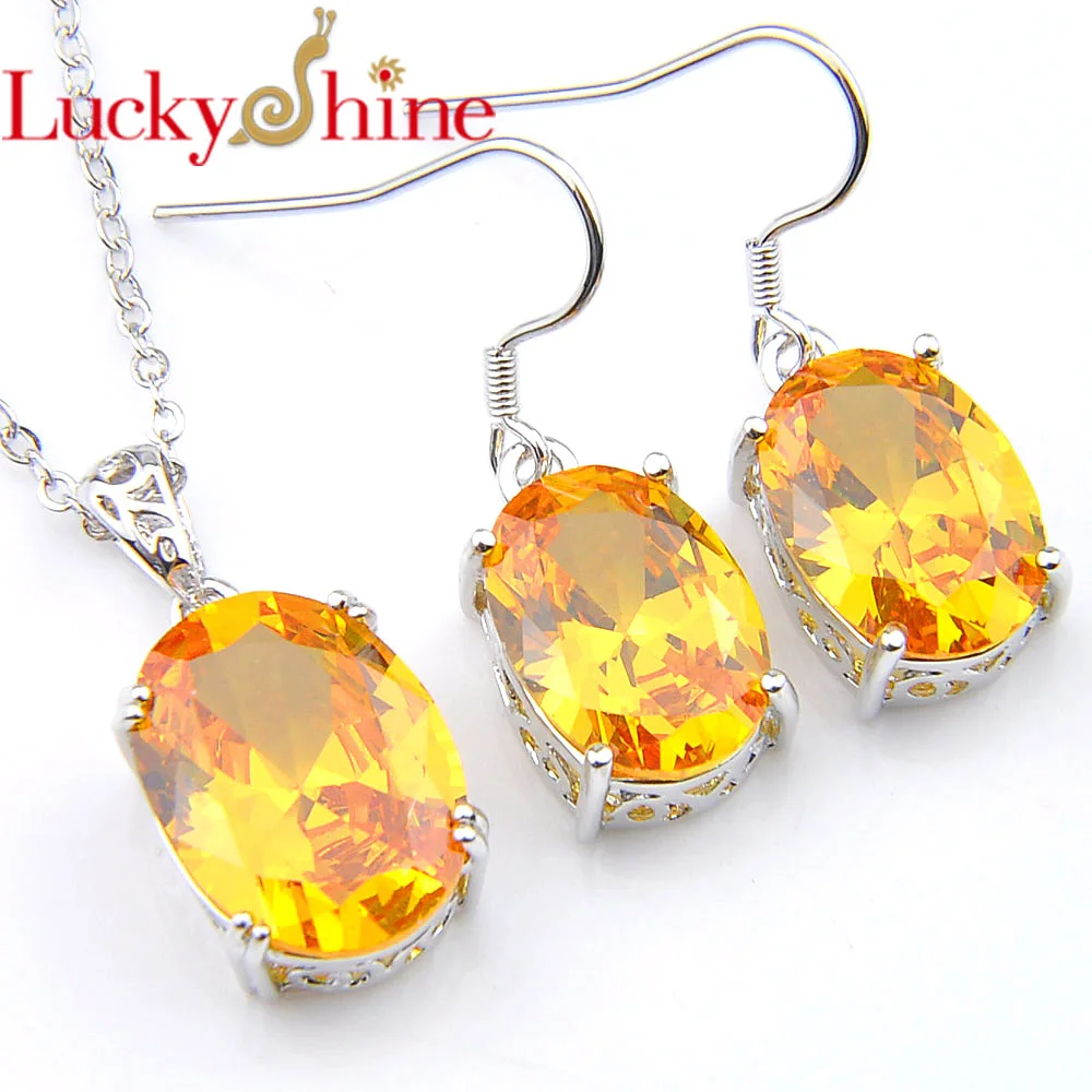 

Luckyshine New Fashion hight Quality Silver Plated charm Lady Yellow Crystal Dangle Earring+Pendants Jewelry Sets