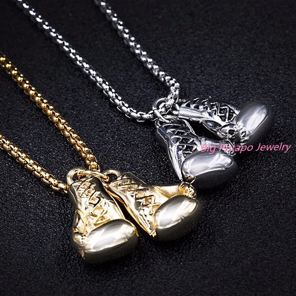Boxing Glove Pendant Charm Necklace Sport Boxing Jewelry Silver Gold Color 316L Stainless Steel Chain For Men New Jewelry
